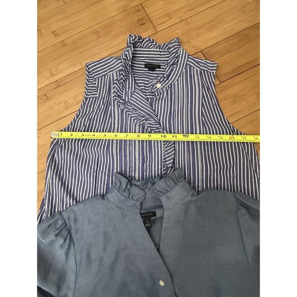 Ann Taylor Blouse Bundle -Striped Sleeveless & Blue Long Sleeve Preppy Chic XS - Picture 6 of 9